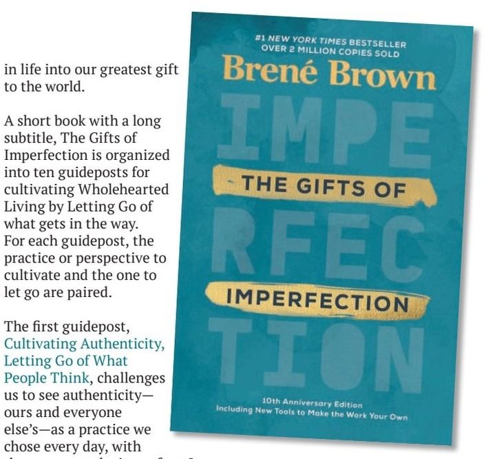 The book cover for The Gifts of Imperfection by Brené Brown, noting it is a New York Times bestseller and the 10th Anniversary Edition.